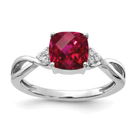 14K White Gold Checkerboard Created Ruby and Diamond Ring-RM4393