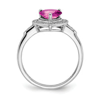 14k White Gold Heart Created Pink Sapphire and Diamond Halo Ring-RM4398