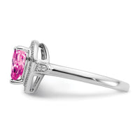 14k White Gold Heart Created Pink Sapphire and Diamond Halo Ring-RM4398
