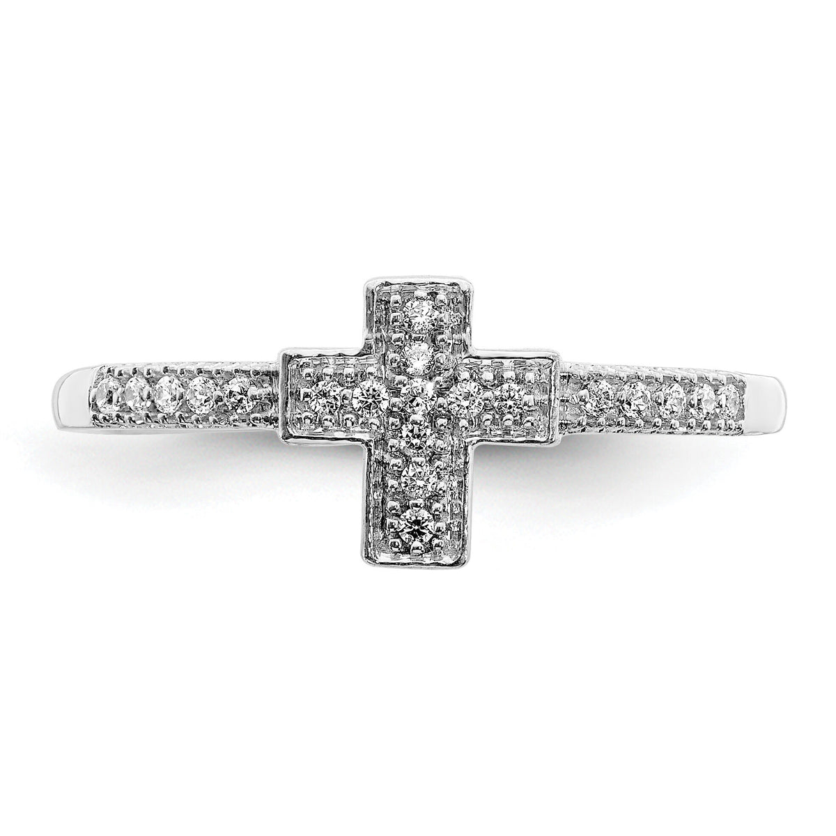 14k White Gold Polished Diamond Cross Ring-RM5655