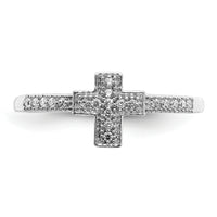 14k White Gold Polished Diamond Cross Ring-RM5655