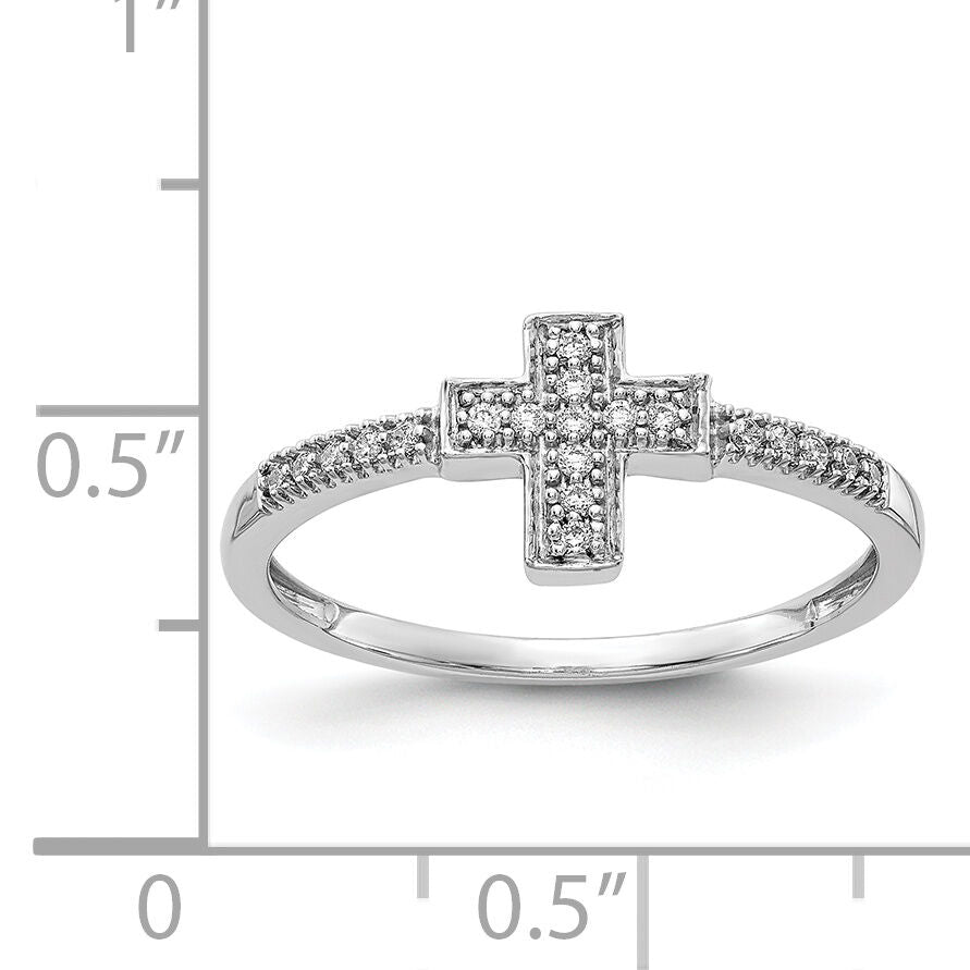 14k White Gold Polished Diamond Cross Ring-RM5655