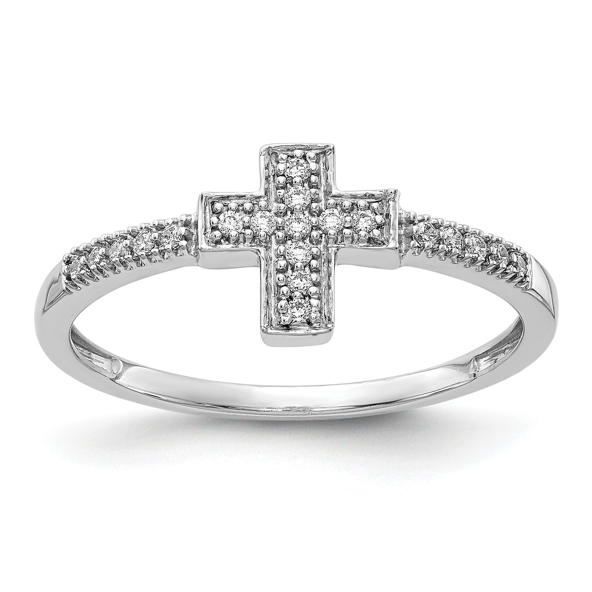 14k White Gold Polished Diamond Cross Ring-RM5655