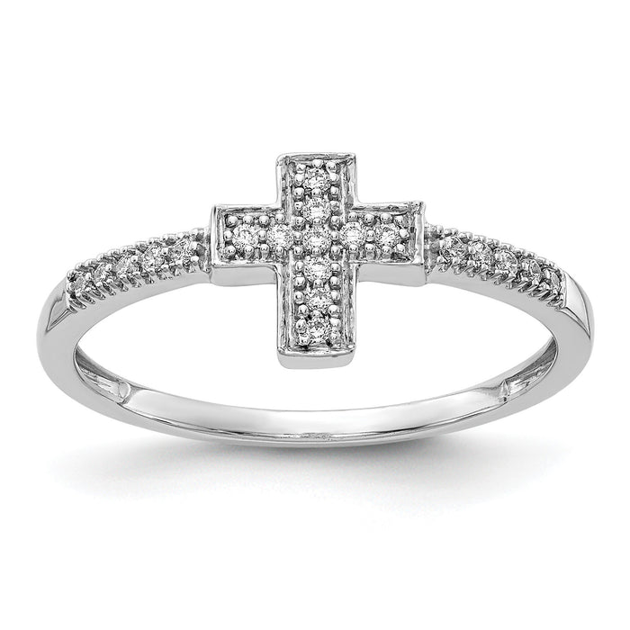 14k White Gold Polished Diamond Cross Ring-RM5655