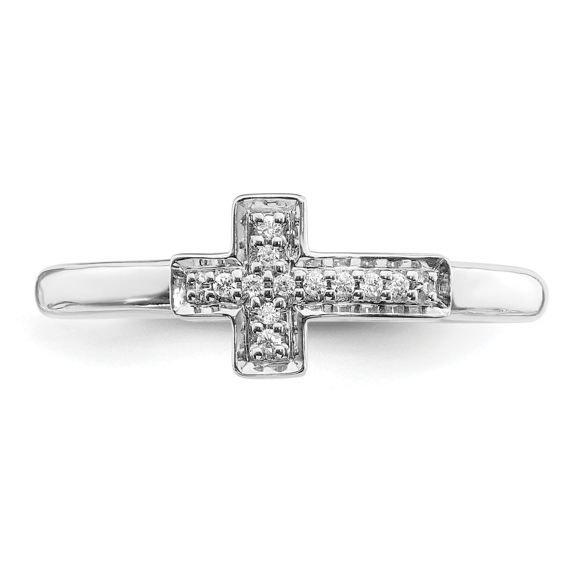 14k White Gold Diamond Cross Ring-RM5656