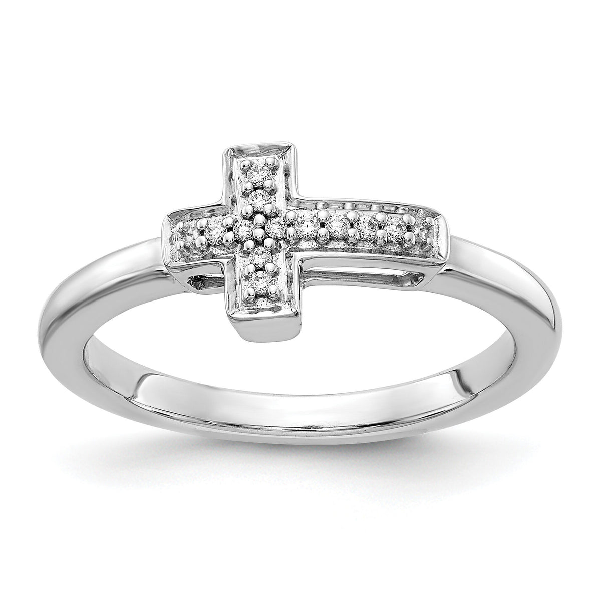 14k White Gold Diamond Cross Ring-RM5656