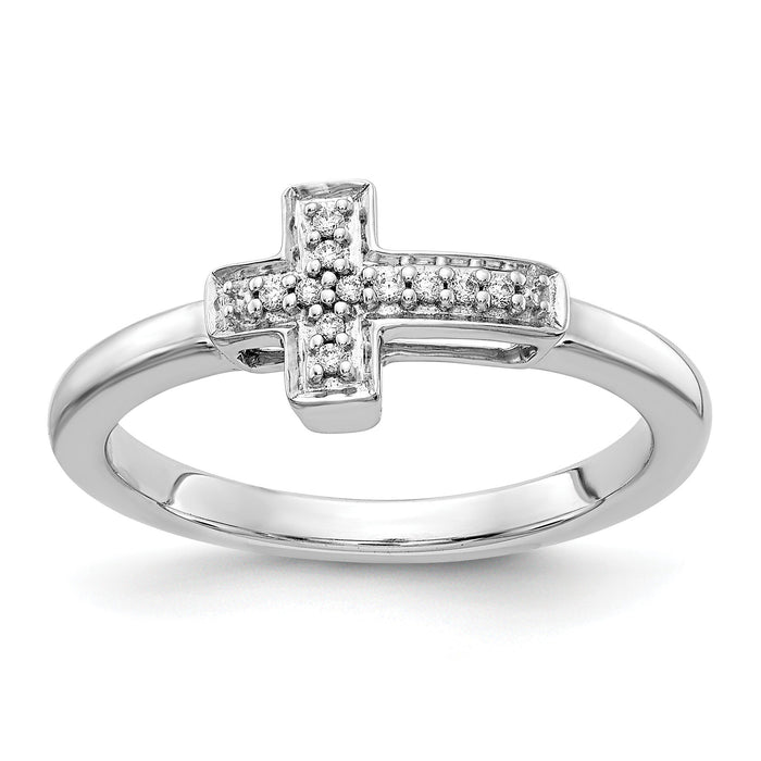 14k White Gold Diamond Cross Ring-RM5656