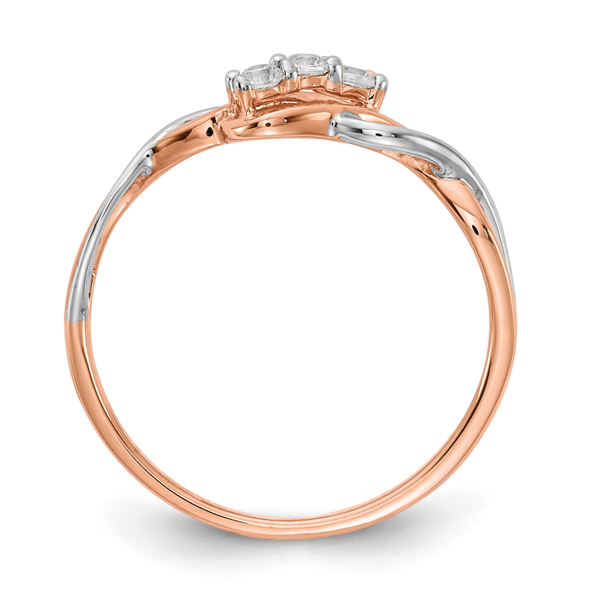 14k Two-tone 3-stone Diamond Polished Twist Ring-RM5671