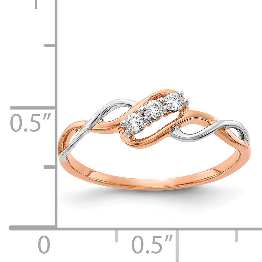 14k Two-tone 3-stone Diamond Polished Twist Ring-RM5671