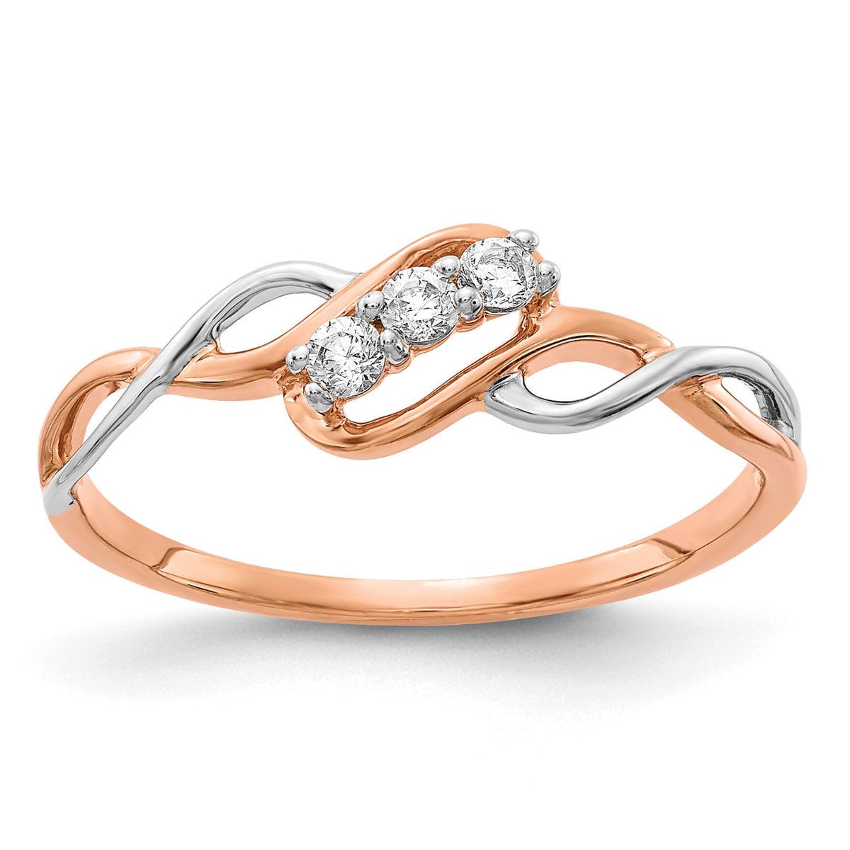 14k Two-tone 3-stone Diamond Polished Twist Ring-RM5671