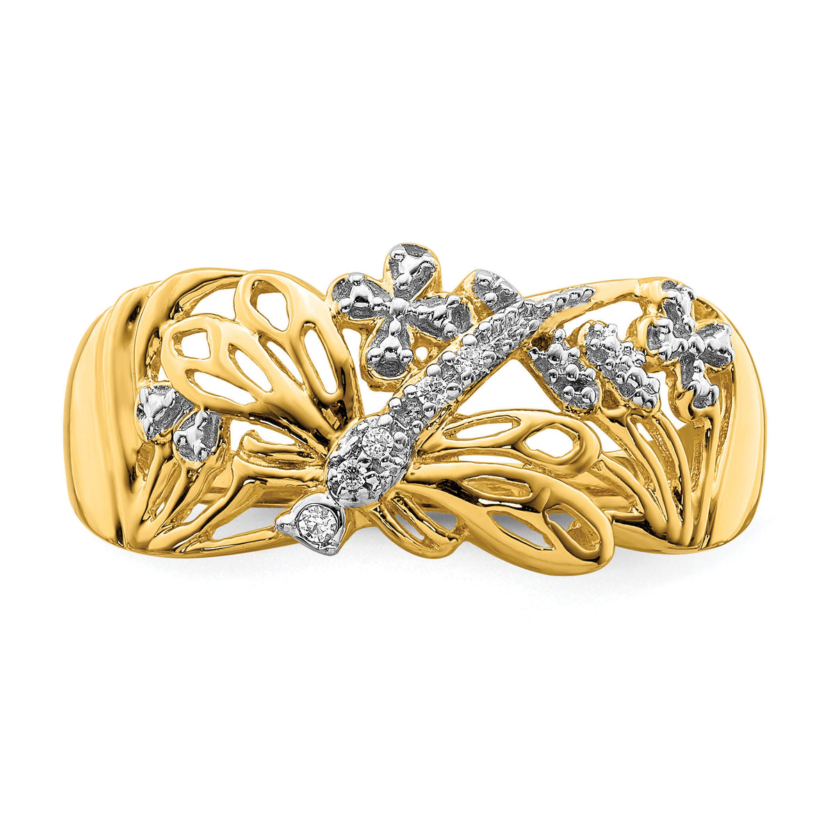 14k Rhodium Diamond Dragonfly Ring-RM5676