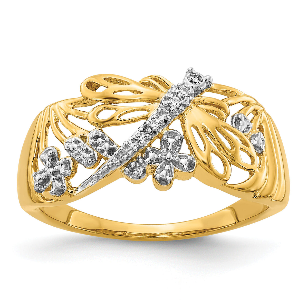 14k Rhodium Diamond Dragonfly Ring-RM5676