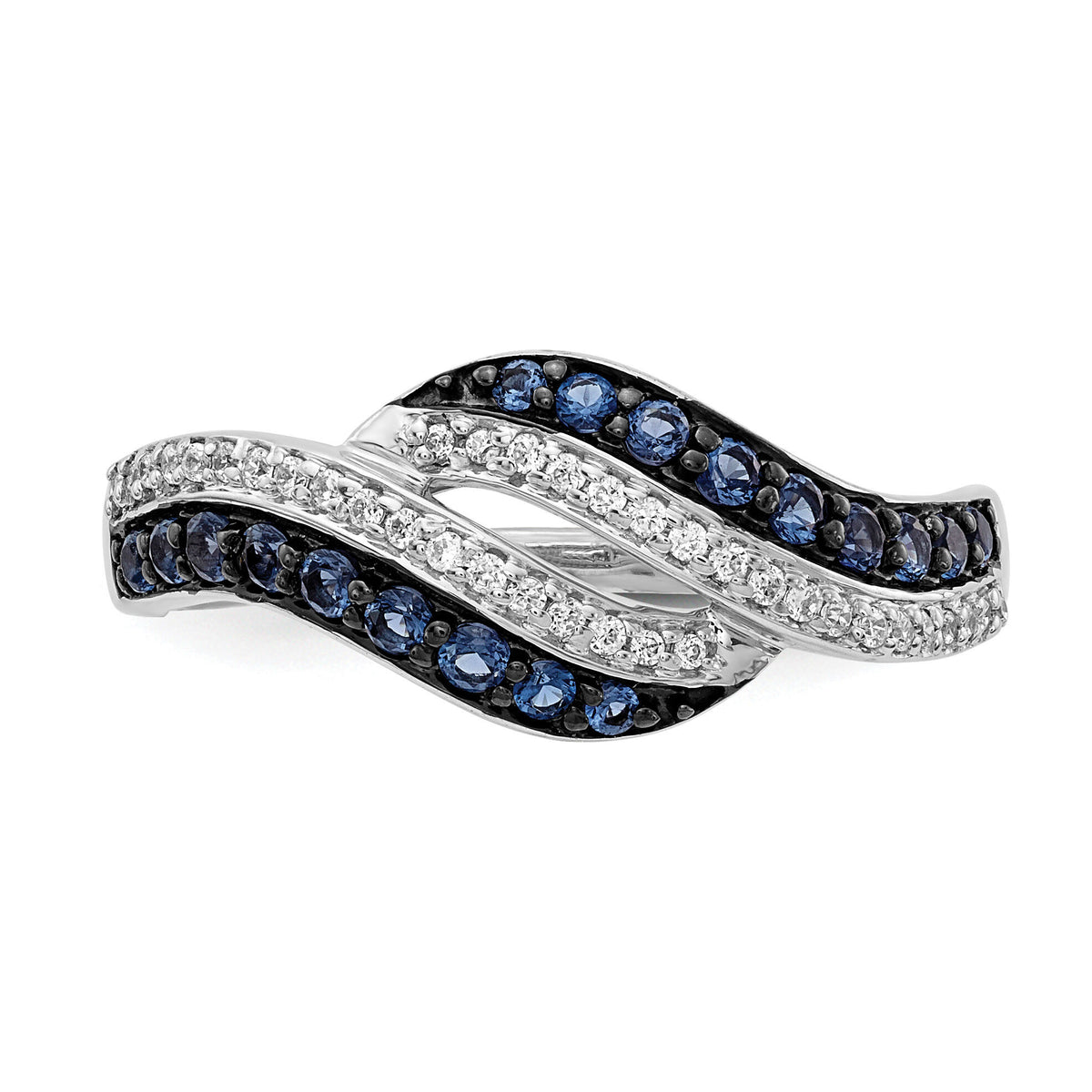 14k White Gold Blue and White Diamond Swirl Ring-RM5681