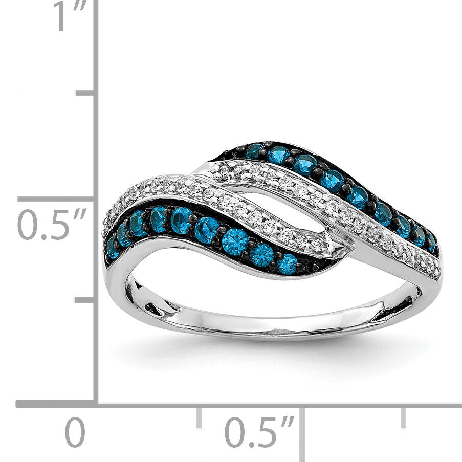 14k White Gold Blue and White Diamond Swirl Ring-RM5681