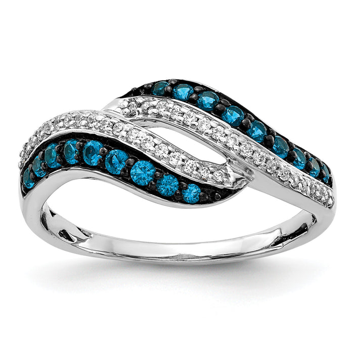 14k White Gold Blue and White Diamond Swirl Ring-RM5681
