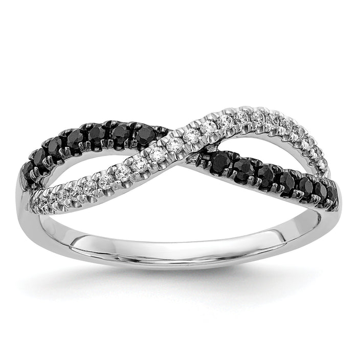 14k White Gold Black and White Diamond Twisted Ring-RM5687-BK-025-WA