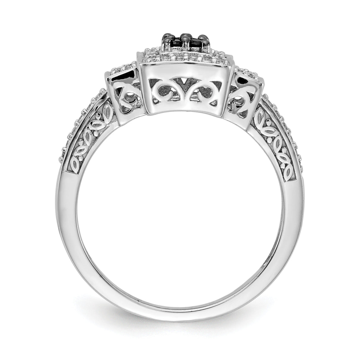 14k White Gold White and Black Diamond Square Ring-RM5689