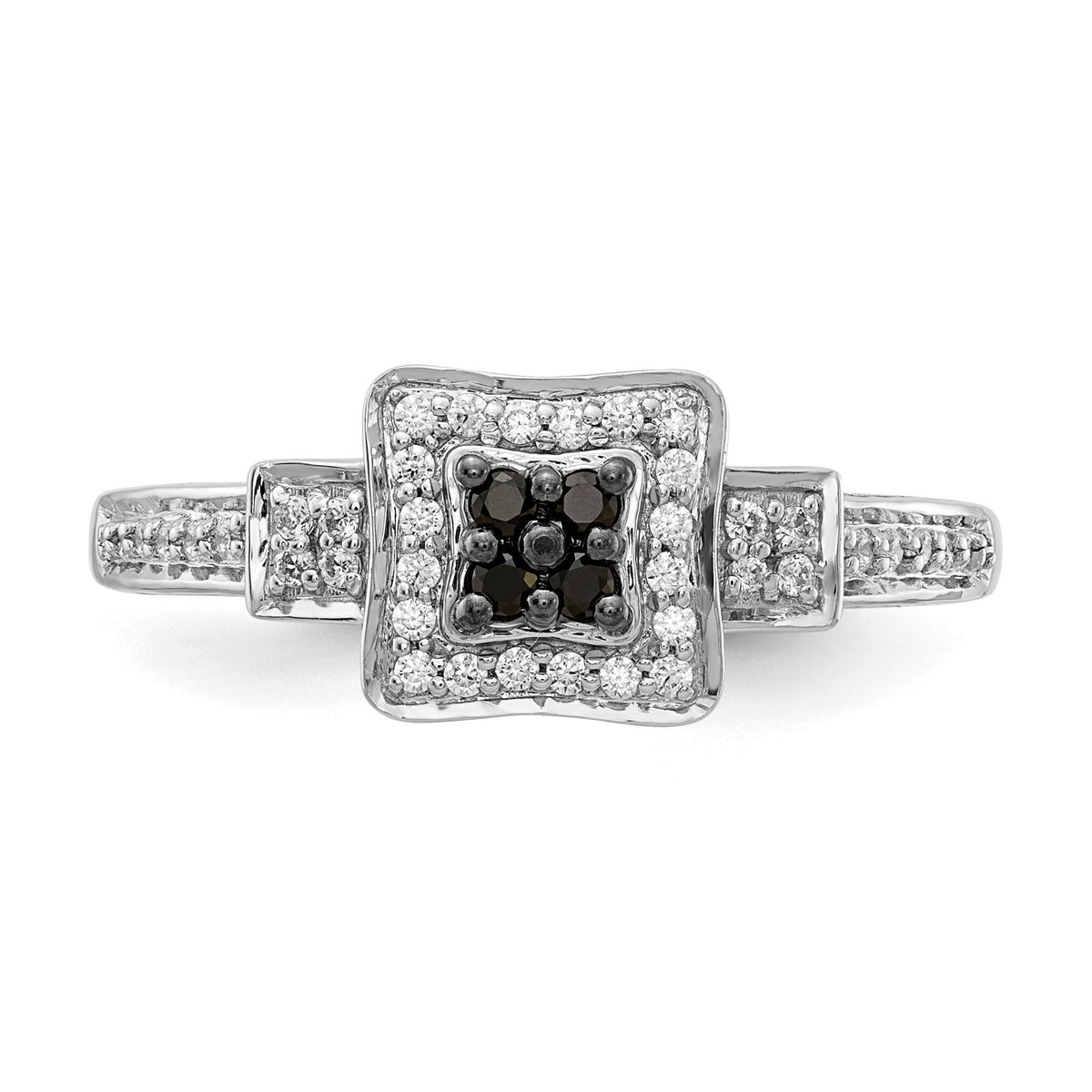 14k White Gold White and Black Diamond Square Ring-RM5689