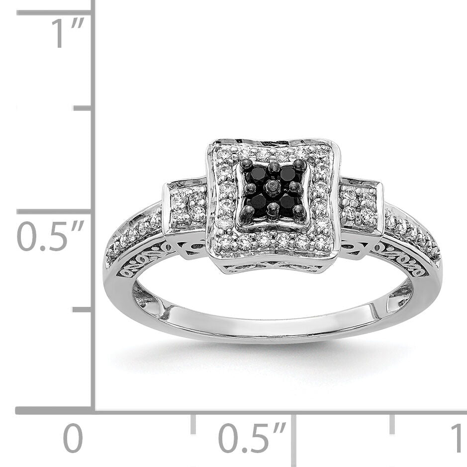 14k White Gold White and Black Diamond Square Ring-RM5689