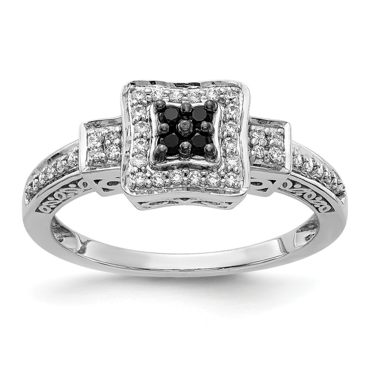 14k White Gold White and Black Diamond Square Ring-RM5689