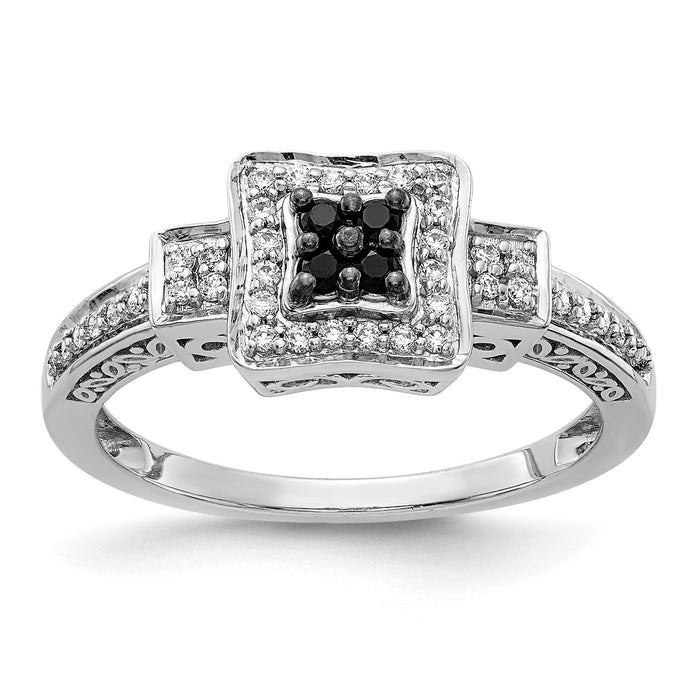 14k White Gold White and Black Diamond Square Ring-RM5689