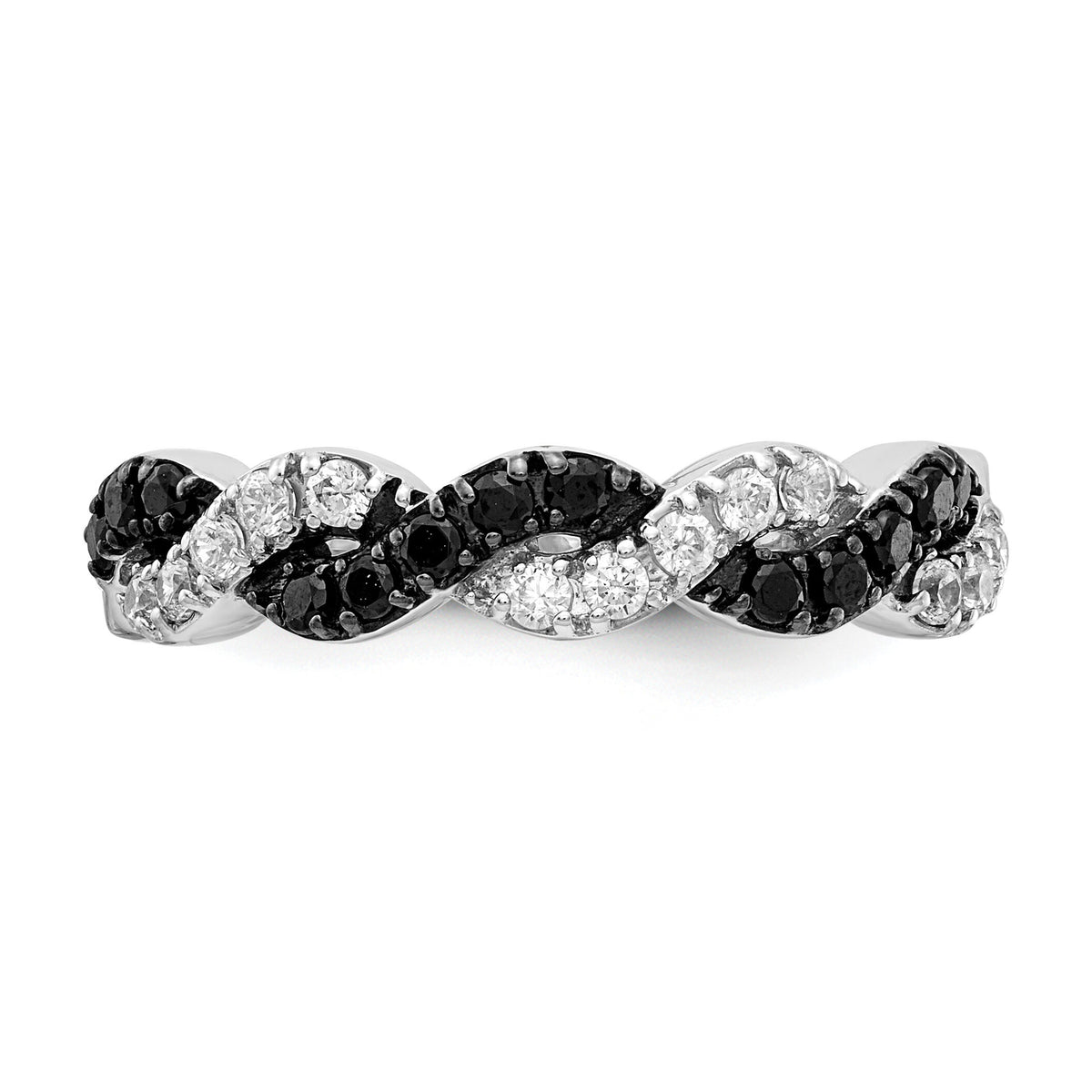 14k White Gold Black/White Diamond Twist Ring-RM5692
