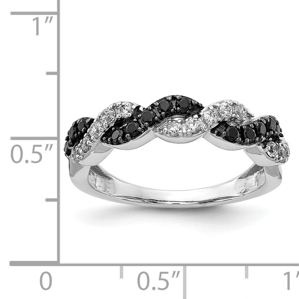 14k White Gold Black/White Diamond Twist Ring-RM5692
