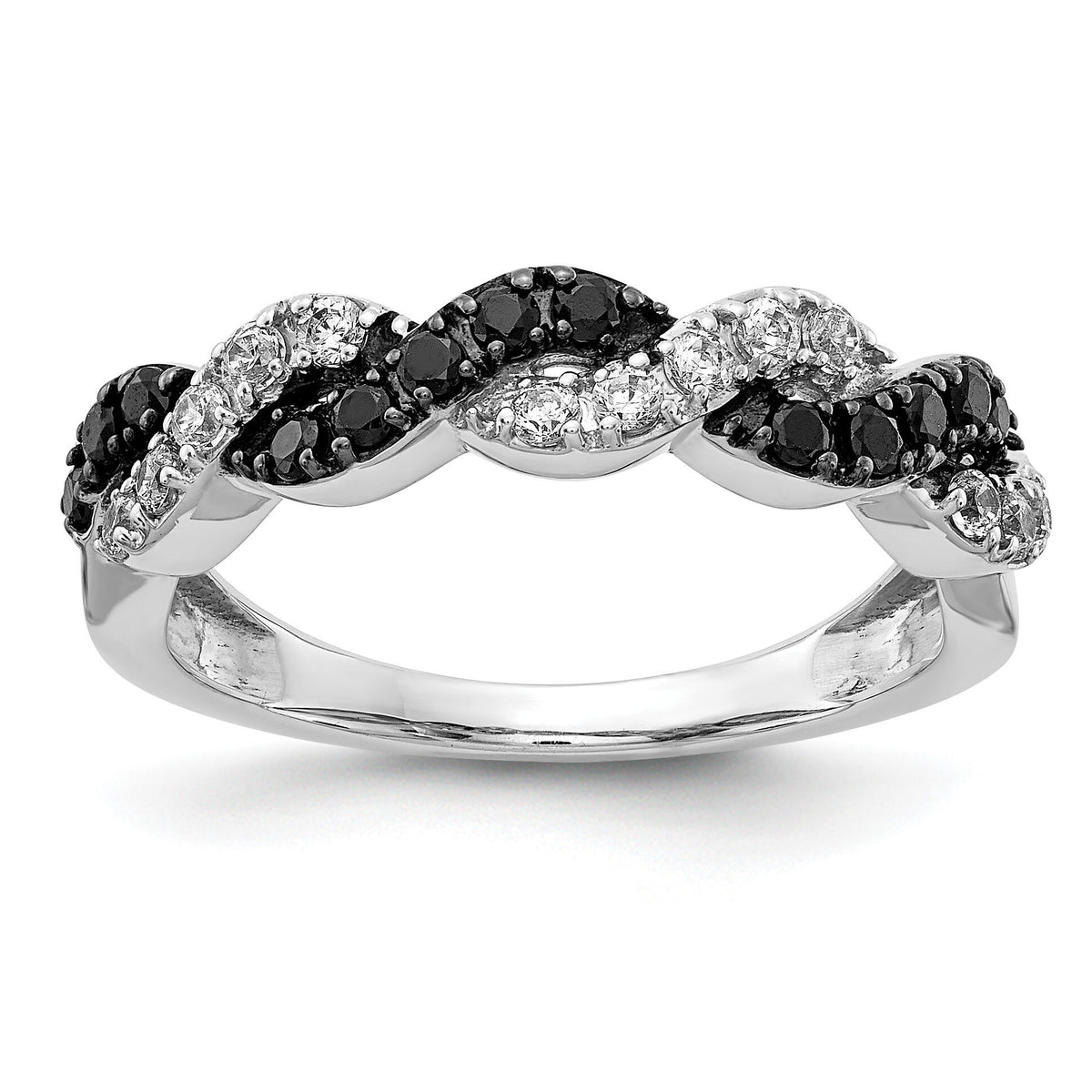 14k White Gold Black/White Diamond Twist Ring-RM5692