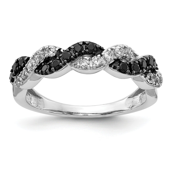 14k White Gold Black/White Diamond Twist Ring-RM5692