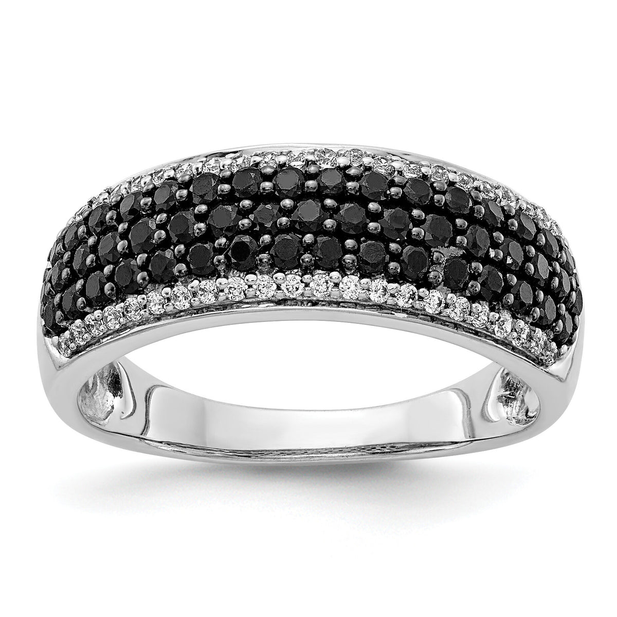 14k White Gold White and Black Diamond Band Ring-RM5693