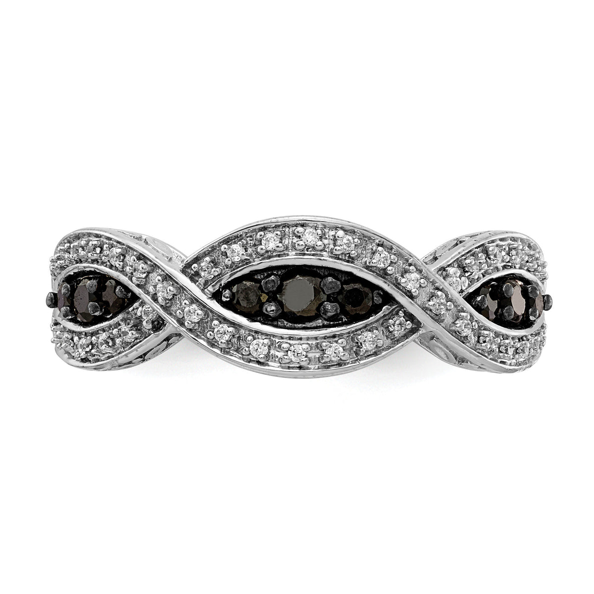 14k White Gold White and Black Diamond Twist Ring-RM5694