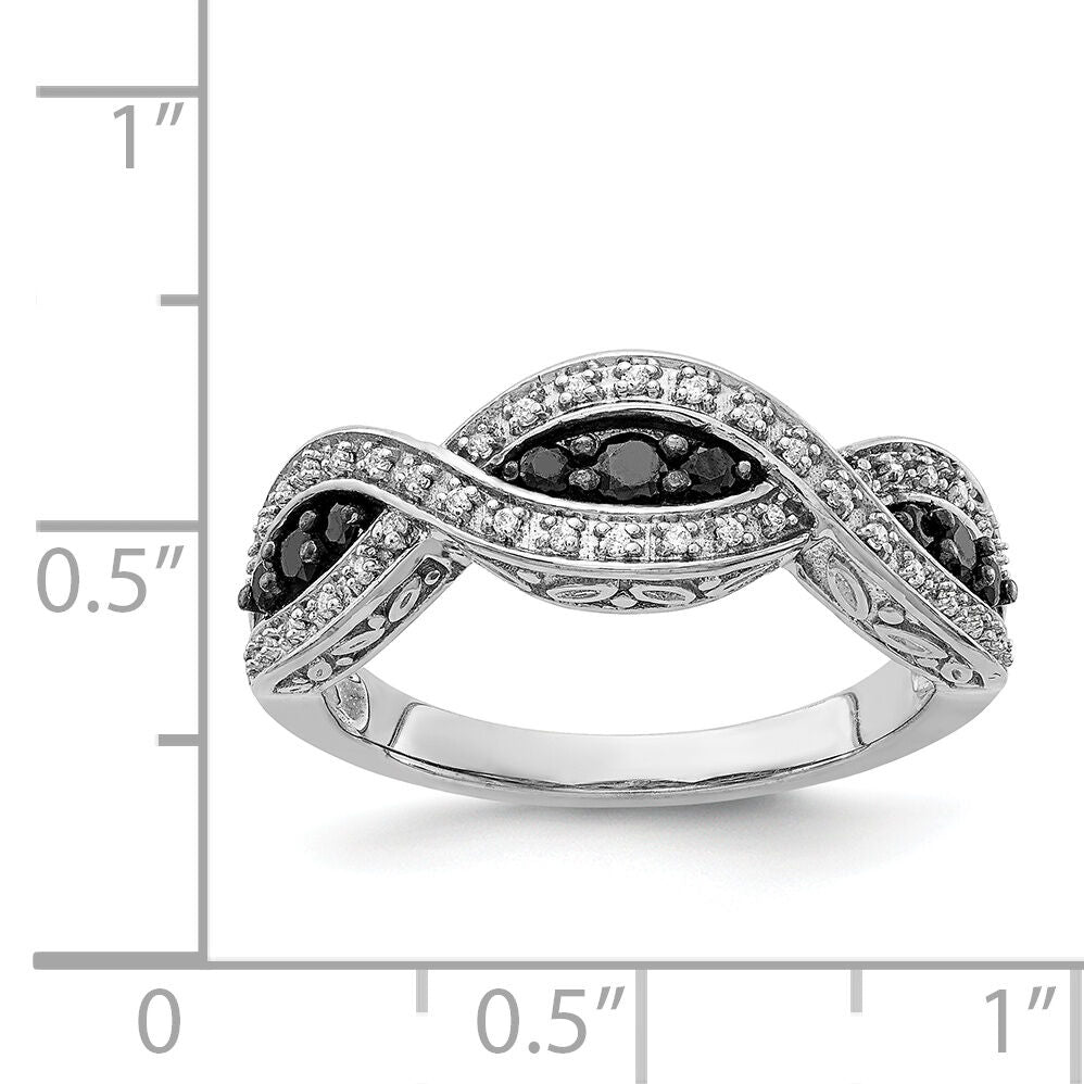 14k White Gold White and Black Diamond Twist Ring-RM5694