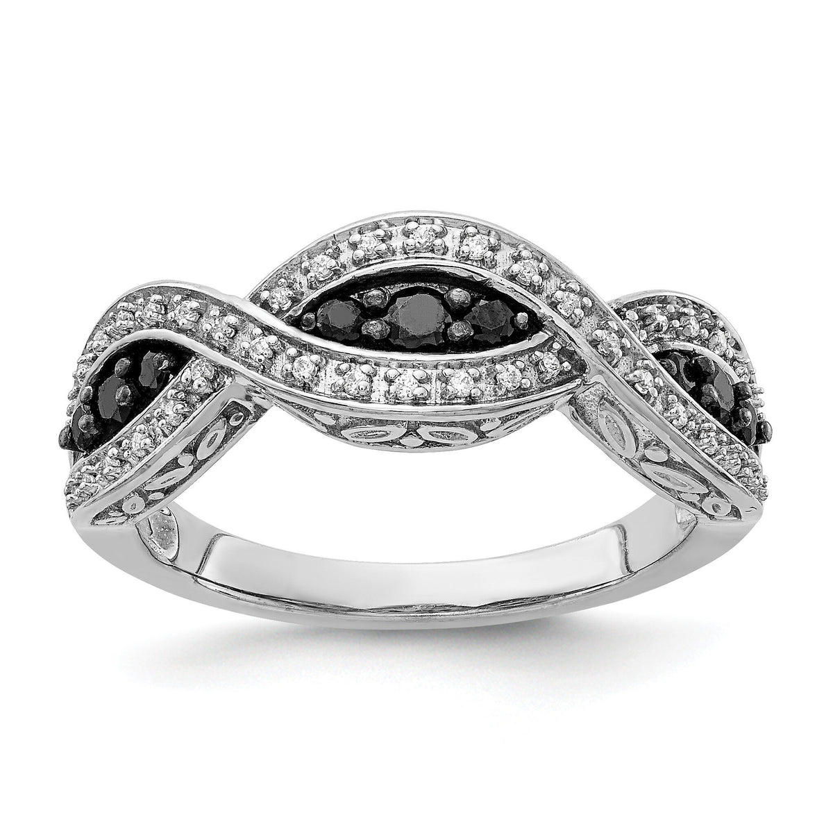 14k White Gold White and Black Diamond Twist Ring-RM5694