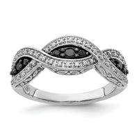 14k White Gold White and Black Diamond Twist Ring-RM5694