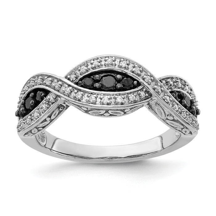 14k White Gold White and Black Diamond Twist Ring-RM5694