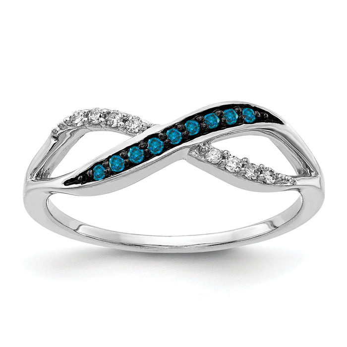 14k White Gold w/ Blue and White Diamond Crisscross Ring-RM5697-BD-013-WA