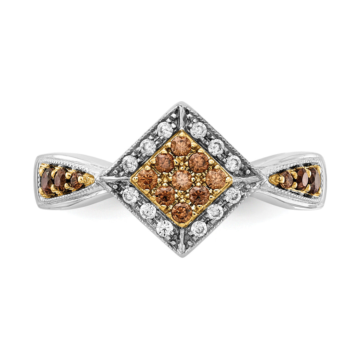 14k White w/Yellow Rhodium White and Champagne Diamond Ring-RM5699