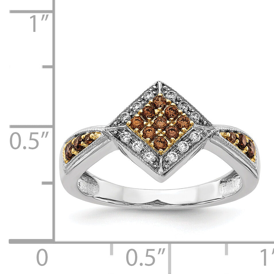 14k White w/Yellow Rhodium White and Champagne Diamond Ring-RM5699