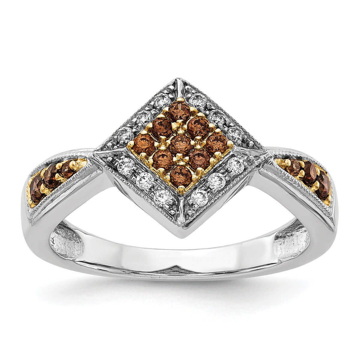 14k White w/Yellow Rhodium White and Champagne Diamond Ring-RM5699