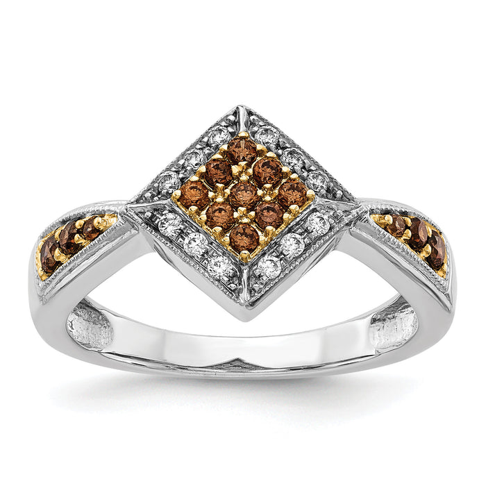14k White w/Yellow Rhodium White and Champagne Diamond Ring-RM5699
