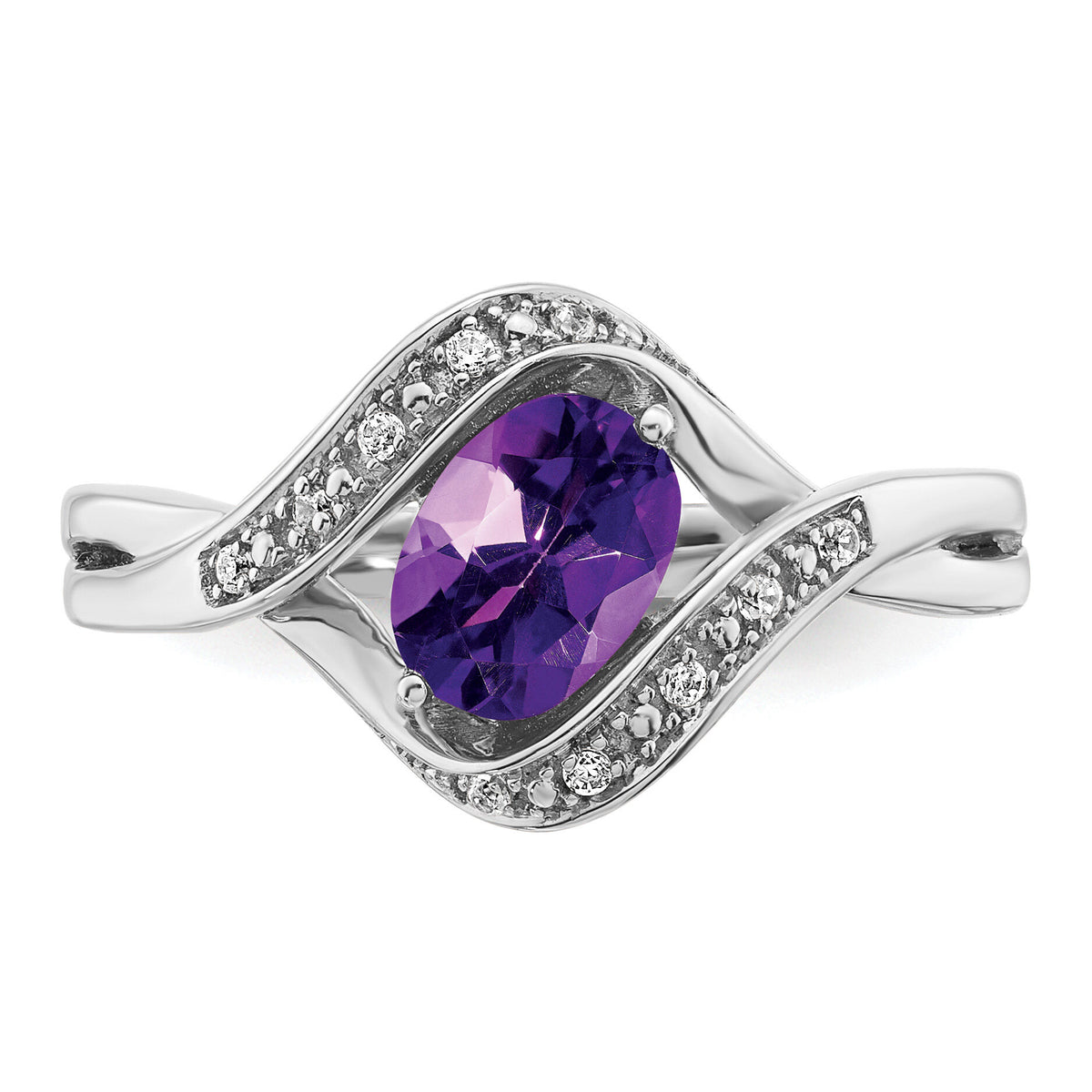 14k White Gold Oval Amethyst and Diamond Ring-RM5702