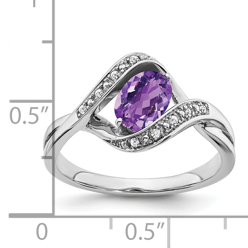 14k White Gold Oval Amethyst and Diamond Ring-RM5702