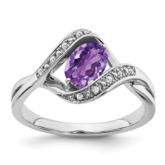 14k White Gold Oval Amethyst and Diamond Ring-RM5702