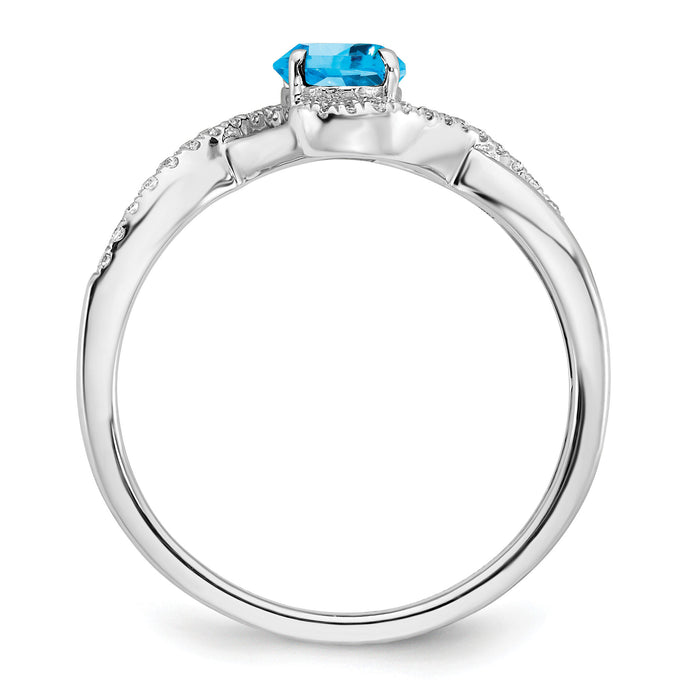 14k White Gold Oval Blue Topaz and Diamond Twist Ring-RM5710