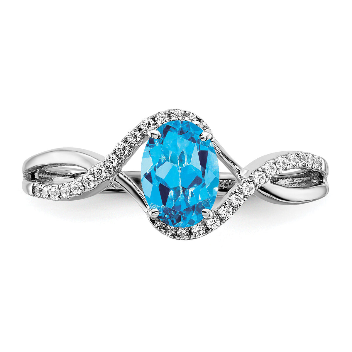 14k White Gold Oval Blue Topaz and Diamond Twist Ring-RM5710