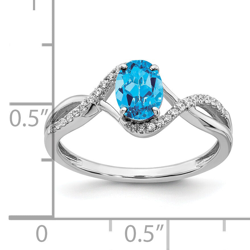 14k White Gold Oval Blue Topaz and Diamond Twist Ring-RM5710