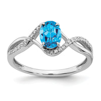 14k White Gold Oval Blue Topaz and Diamond Twist Ring-RM5710