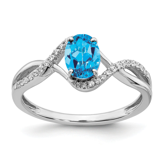 14k White Gold Oval Blue Topaz and Diamond Twist Ring-RM5710