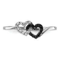 14k White Gold Black and White Diamond Double Heart Ring-RM5717