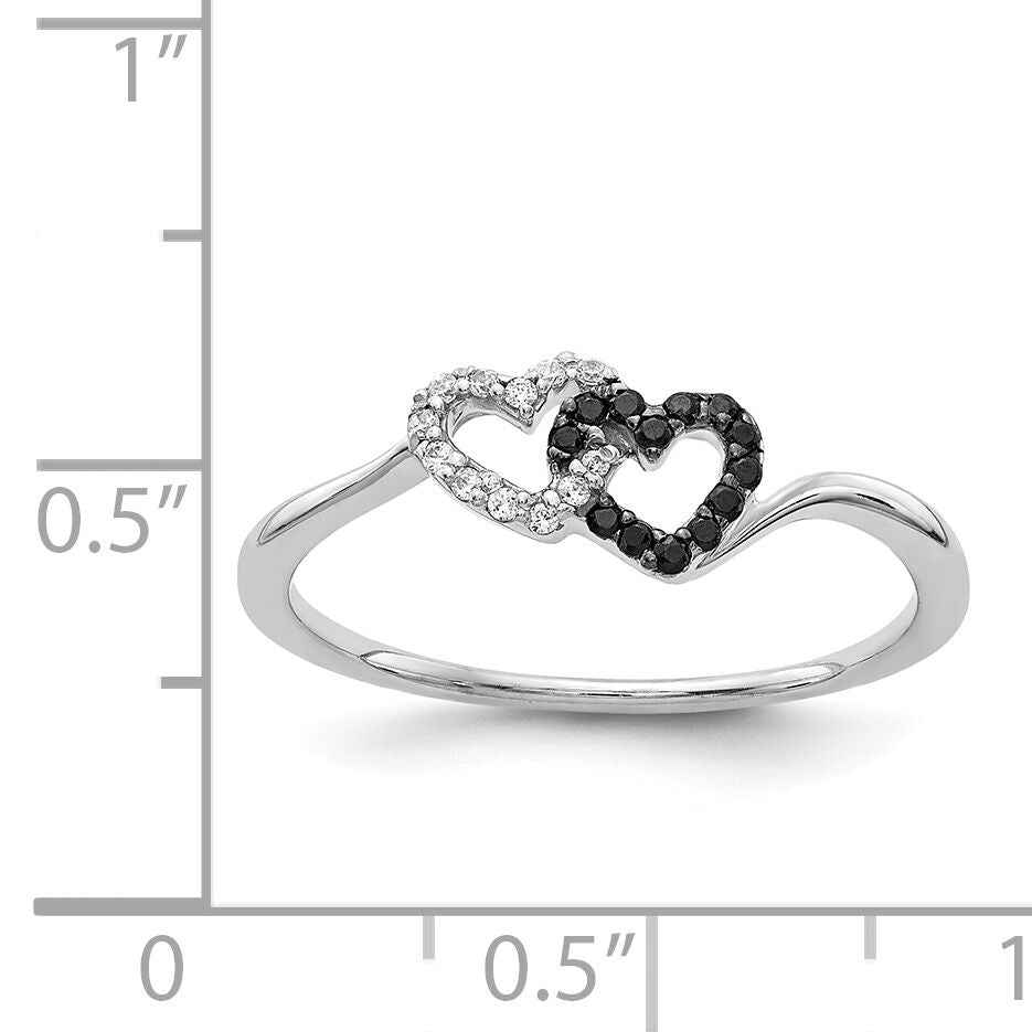 14k White Gold Black and White Diamond Double Heart Ring-RM5717